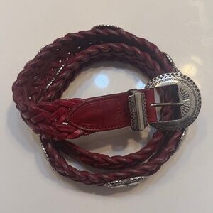Golden Goose Burgundy Braided Belt with Silver Details